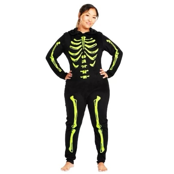 Hyde & EEK! Mens Size Small Black Glow-In-The-Dark Skeleton Pajama‎ Union Suit - Picture 1 of 4